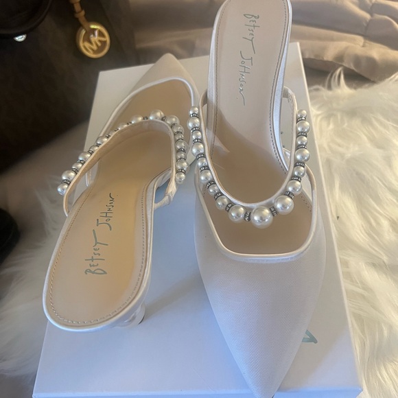 Betsey Johnson White Pearl-Adorned Heels - Picture 2 of 4